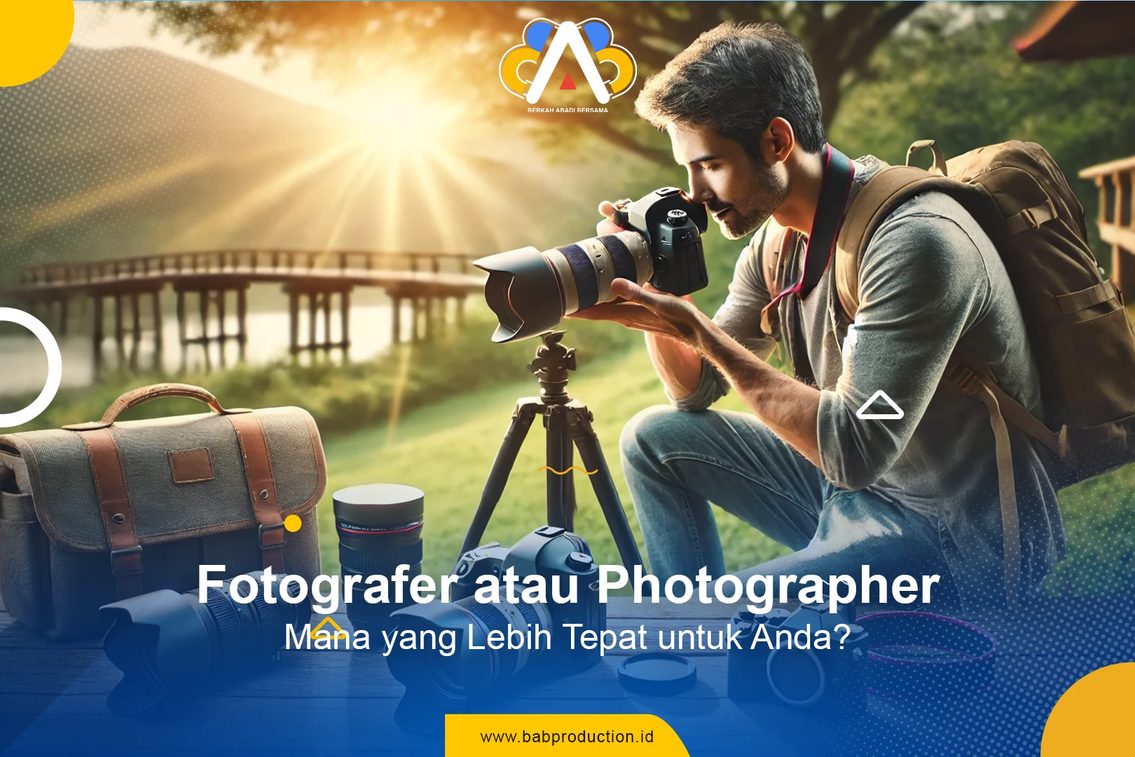 Fotografer atau photographer bekerja dengan kamera, menciptakan seni visual.